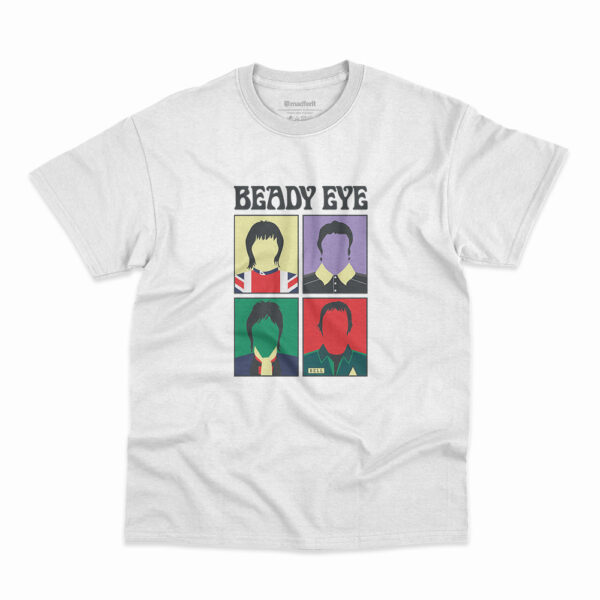 Camiseta branca com estampa da banda Beady Eye