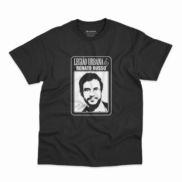 Camiseta na cor preta com estampa Renato Russo Legião Urbana