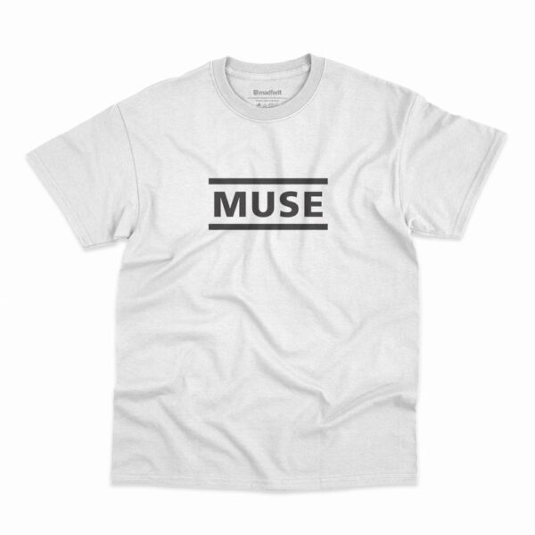 Camiseta na cor branca com logo da banda Muse