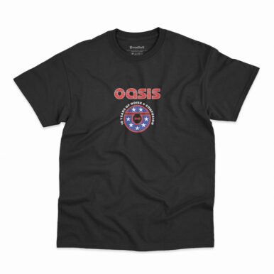 Camiseta Oasis 10 Years Of Noise And Confusion 2001 na cor preta