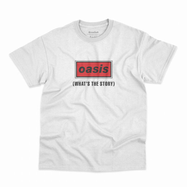 Camiseta Oasis Logo What's The Story na cor branca