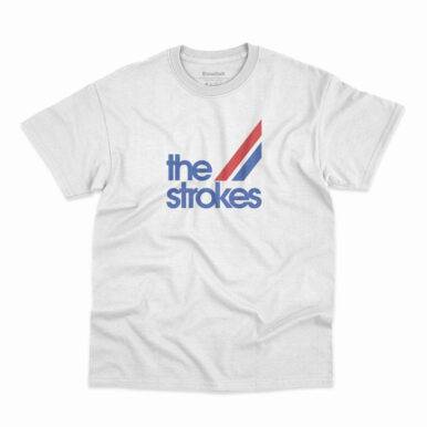 Camiseta branca da banda The Strokes