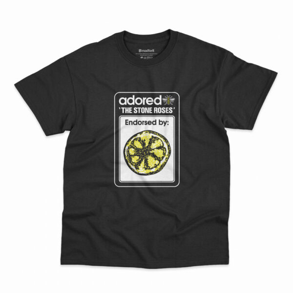 Camiseta na cor preta com estampa Adored da banda The Stone Roses