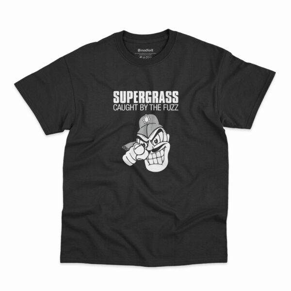 Camiseta preta com estampa da banda Supergrass