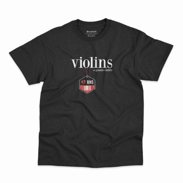 Camiseta preta da banda Violins com estampa Grandes Infieis Vendedor de Rins