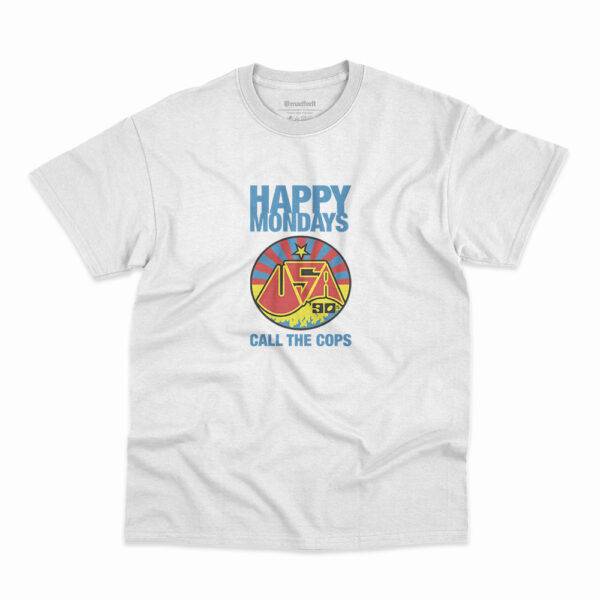 Camiseta Happy Mondays Call The Cops Branca