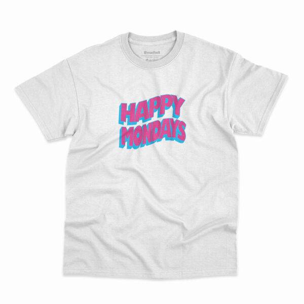 Camiseta Happy Mondays Logo Tipografia Branca