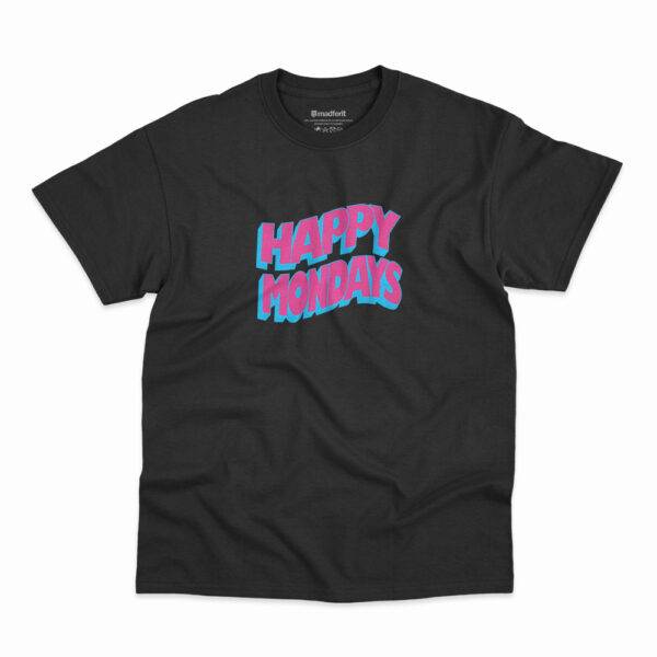 Camiseta na cor preta com logo da banda Happy Mondays