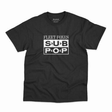 Camiseta preta da banda Fleet Foxes com logo da gravadora Sub Pop