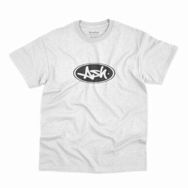 Camiseta branca com logo da banda Ash