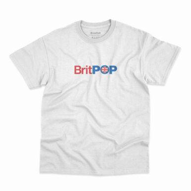 Camiseta na cor branca com tipografia Britpop