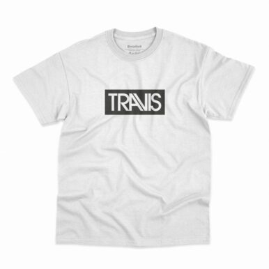 Camiseta na cor branca com logo da banda Travis